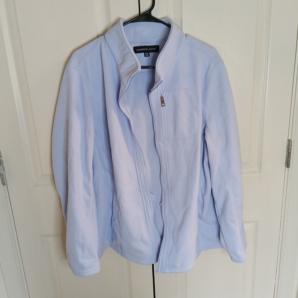 Andrew Marc Jacket Mens XXL Blue Excellent Ribbed Full Zip Mock Neck Fleece